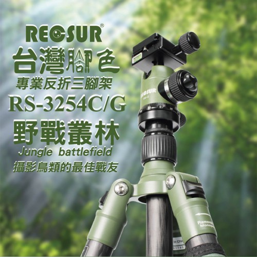【五號碳纖腳架套組】四節 RS-3254C/G+CQ-2 三腳架 銳攝 RECSUR 台腳5號 迷彩綠色六年保固 屮T3
